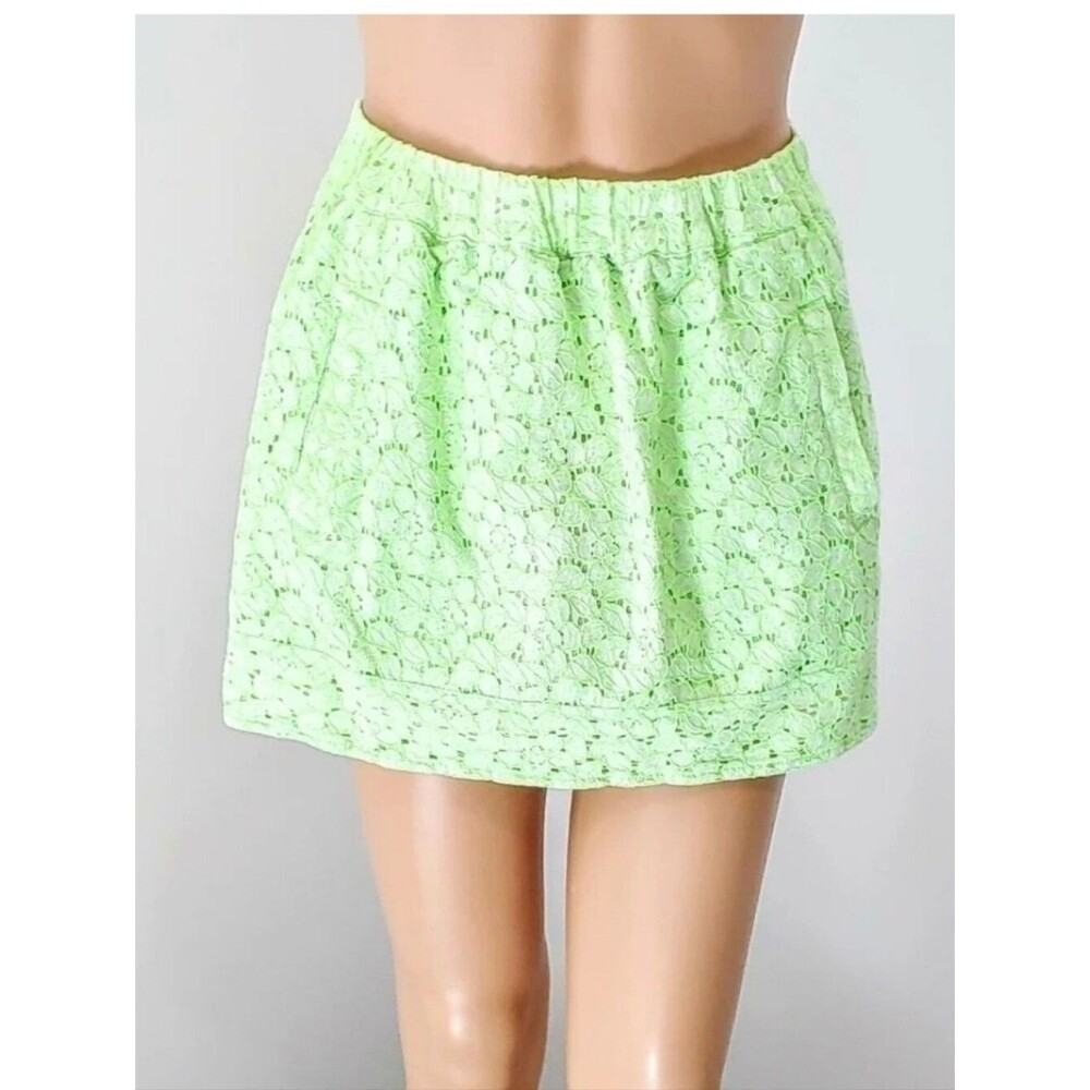 J.Crew Neon Green Lace Mini Skirt Hip Pockets Size M